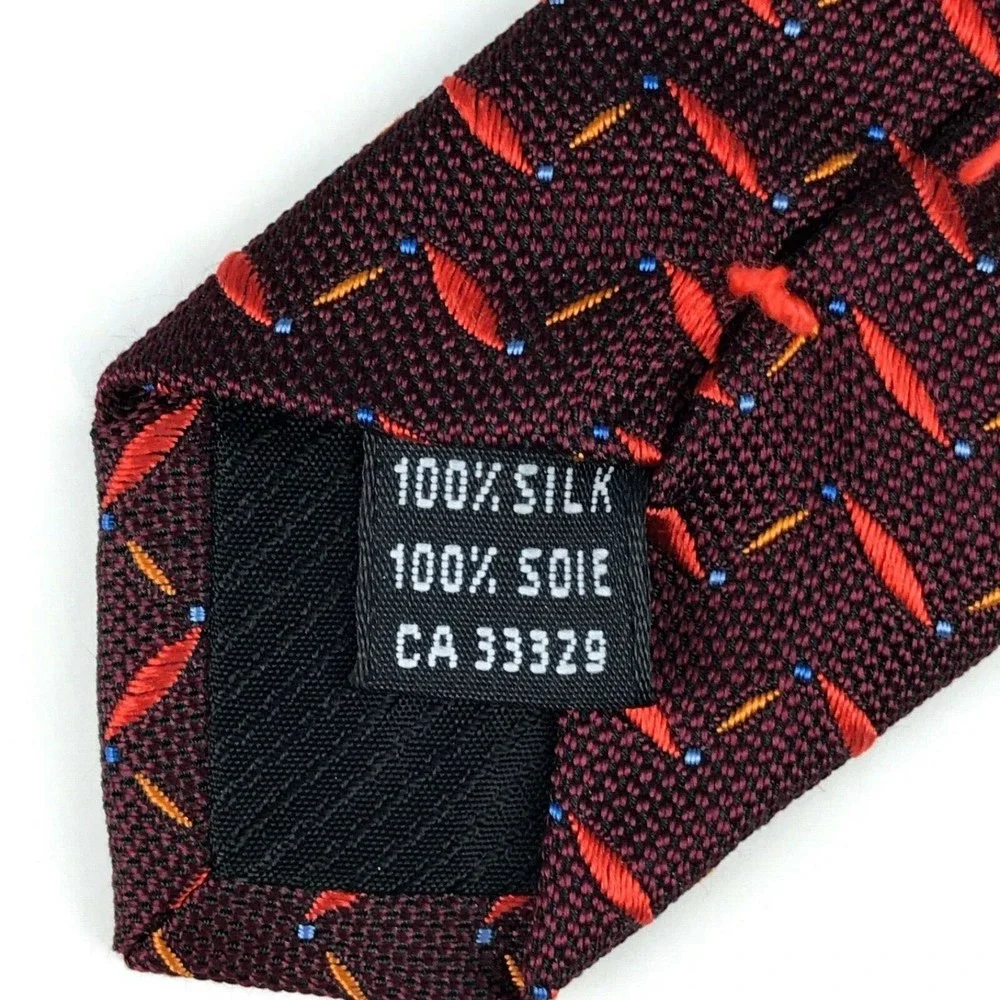 BEREND DEWITT Men's Tie Red Orange Blue Woven 100% Silk Made In Italy Necktie